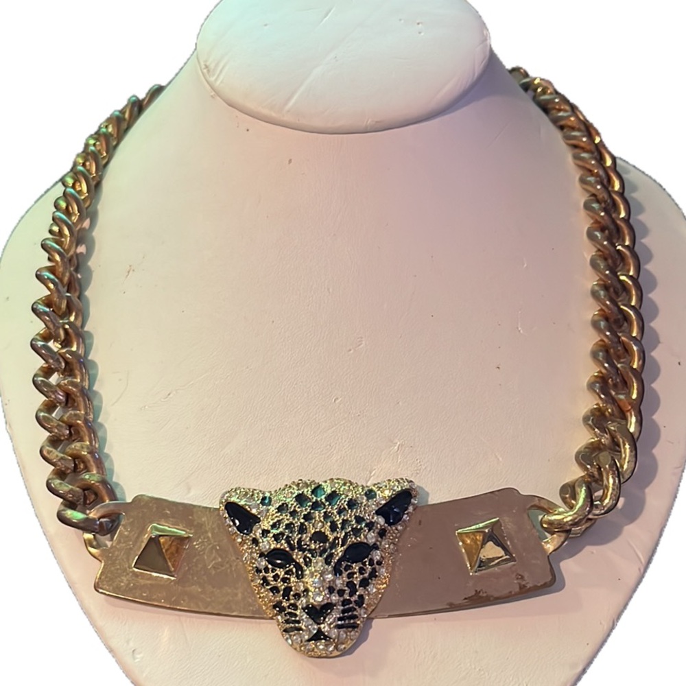 Aldo Leopard Rhinestone statement nexklace
